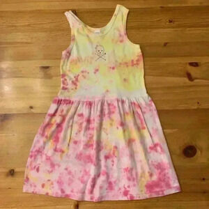 New! Tie dye Pink Yellow Summer Tank Dress skull Girls 8 Cotton